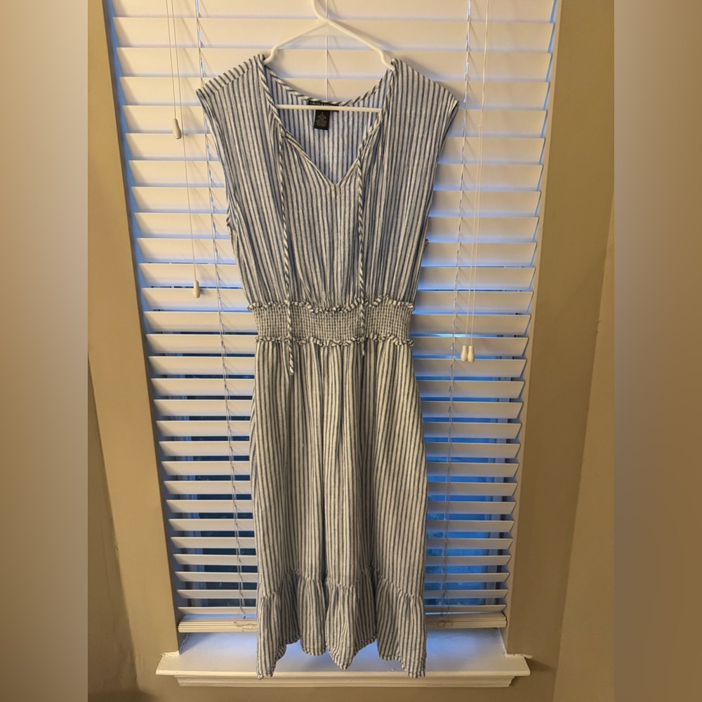 Chelsea & Theodore Blue and White Striped Midi Dress